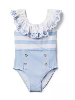 Janie and Jack Light Blue & White Striped Ruffle One-Piece Swimsuit